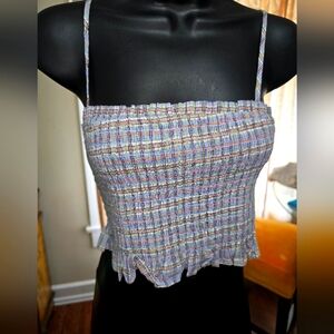 BCBGeneration blue striped smocked crop top - sz XXS